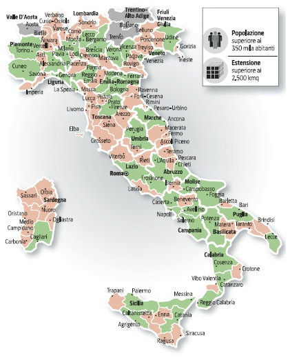 riordino province secondo i criteri della spending review